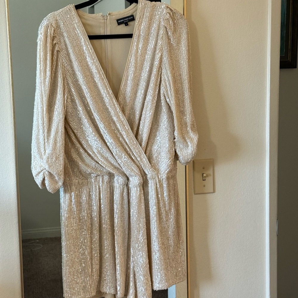 Elegant Cream Sequin Romper